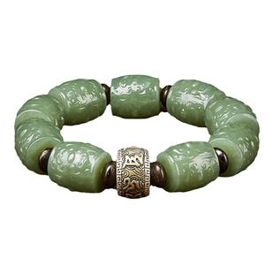 和田玉手串男士文玩六字真言桶珠转运珠手链高级感送男友生日礼物