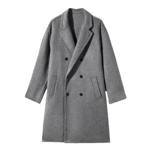 GXG男装双排扣羊毛大衣宽松双面呢长款外套24年冬品#G24D264031