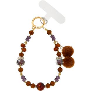 兰诺水晶毛球手机链女挂手腕带垫片小众精致高级感包包挂件钥匙扣