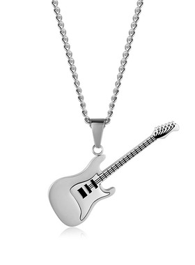 欧美钛钢吉他吊坠音乐生潮男金属乐器项链韩版个性首饰女潮流饰品