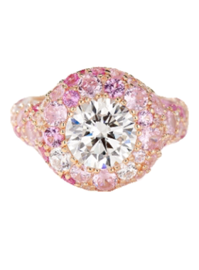 多巴胺粉钻糖果戒指重工渐变鸡尾酒925银镀金全手工镶嵌戒指指环