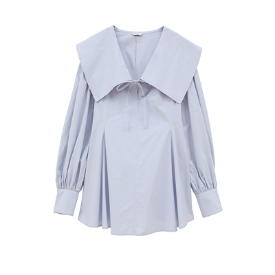 26春新品CLANE系带大翻领立体感日系甜美小众设计娃娃领长袖衬衫