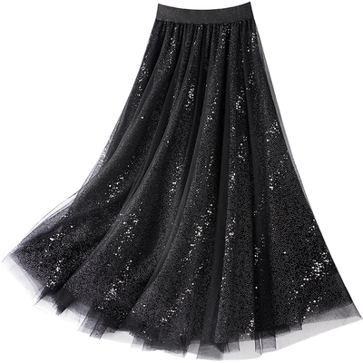 星空亮片垂感显瘦黑色仙女半身裙