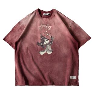 NOFAITH水洗做旧米老鼠vintage短袖t恤男夏季纯棉宽松打底情侣t潮