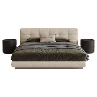 PAULJOHN极简进口棉麻布艺床别墅平层主卧设计师现代轻奢双人婚床