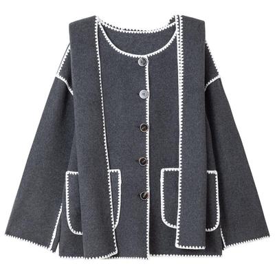 KEIKO双面羊绒毛呢围巾连帽外套