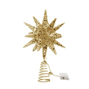 圣诞树顶星圣诞树装饰金色五角星伯恒利之星发光铁艺星星跨境新款