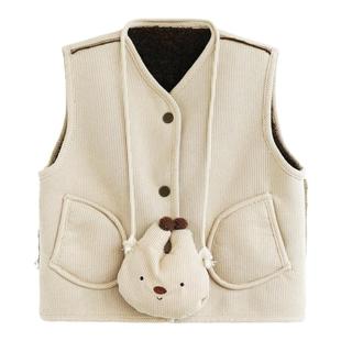 砚台家童装复古女童双面穿马甲秋冬款儿童背心外穿宝宝羊羔毛上衣