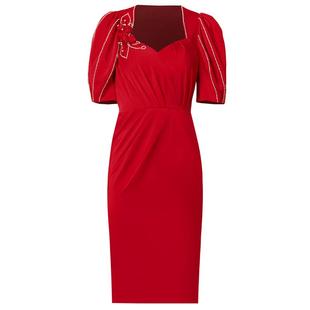 创意狐红色礼服高端轻奢小众日常可穿礼裙晚宴会气质主持人连衣裙