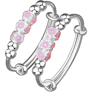 银手镯宝宝婴儿女孩女童纯银9999银镯子一对女宝女婴满月百岁礼物