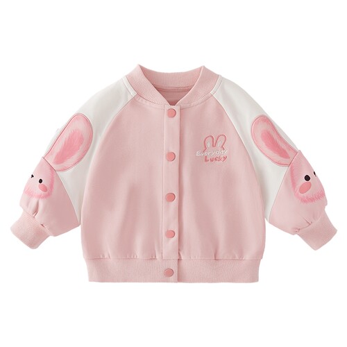 女童棒球服春秋宝宝可爱兔子衣服长袖小童加绒运动童装潮儿童外套