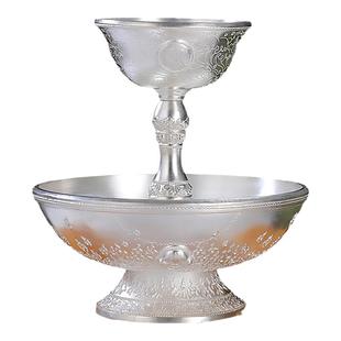 S999纯银护法杯西藏传民族风桌面摆件镀金精工雕刻嗡字供水杯8cm