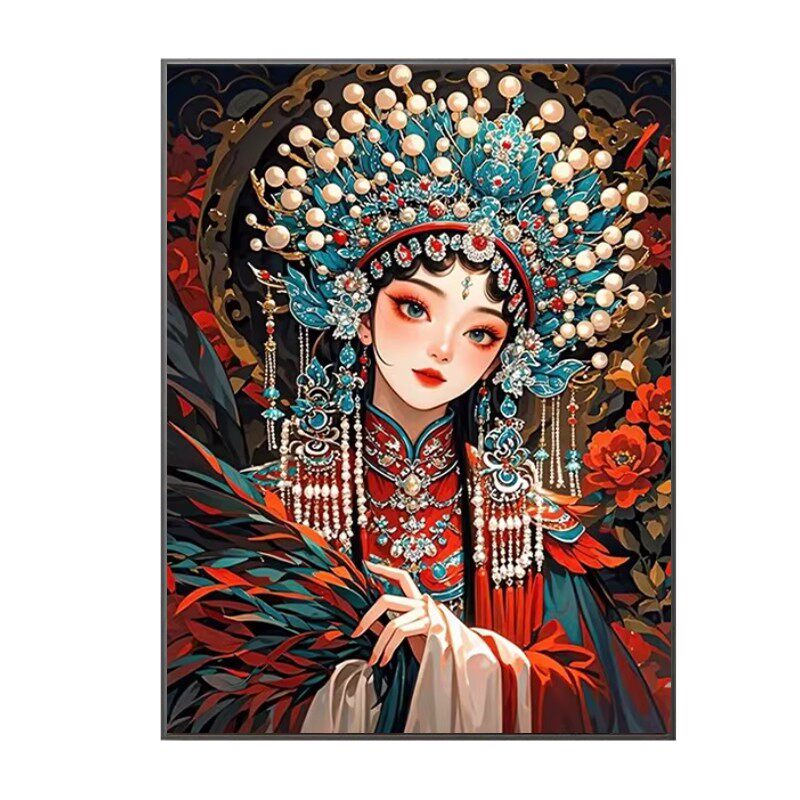 5d国粹花旦钻石画满钻新款京剧戏曲人物粘砖贴钻十字绣卧室中国风