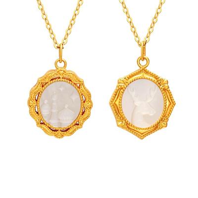 老庙白贝壳童话梦镜城堡小鹿吊坠