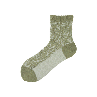 Tabio花卉浮雕袜子女春夏舒适透气日系百搭时髦中筒袜设计感潮袜