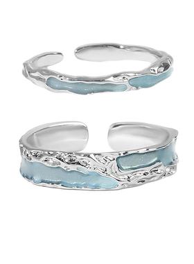 珐琅蓝色滴胶小众个性简约戒指女