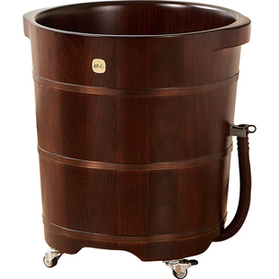 初心泡脚桶家用实木洗脚桶保温带滑轮足浴桶养生按摩泡脚盆带排水