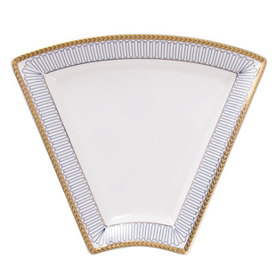 家用金边扇形盘骨瓷深菜盘餐具盘子陶瓷金边精致餐盘可拼盘圆桌