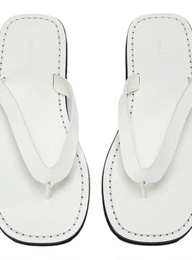 OCHIRLY欧时力 牛皮革真皮拖鞋女人字拖撞色时尚夏季新品