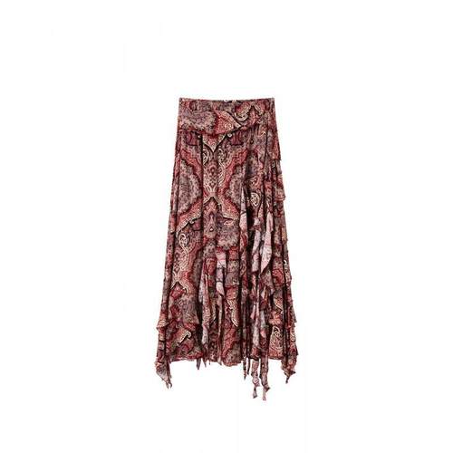 【ICE DUST】hug 2025秋冬新款印花荷叶边长半裙icedust