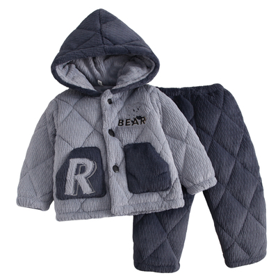 儿童睡衣冬季三层加厚夹棉法兰绒