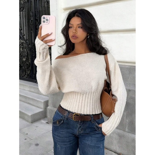 U 33939 Off-shoulder lazy knit top 露肩慵懒风针织衫跨境