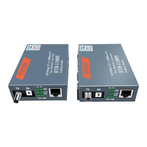 适用于netlink光纤收发器光电转换FC单纤ST单口25\40\80公里百兆HTB-1100S-25kmA/B圆头光纤转RJ45安防监控