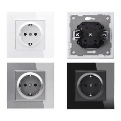 COSWALL 德式插座白色黑色灰色金色玻璃面板欧标墙壁电源插座暗装