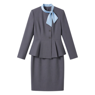 藏青色职业套装女春秋天高端酒店前台接待西装珠宝店美容院工作服