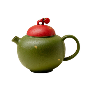 梵汝 橘绿绯红洒金撞色茶壶中国传统色手绘圆肚壶手执壶功夫茶具