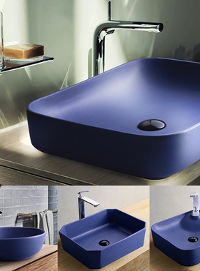 宝蓝色卫生间台上盆方形洗手盆陶瓷家用阳台彩色洗脸盆单盆洗面盆