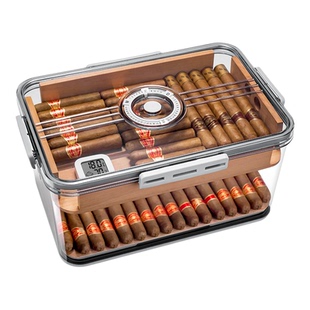 雪茄盒密封保湿大容量通透雪松木双层雪茄乐扣盒雪茄湿度计