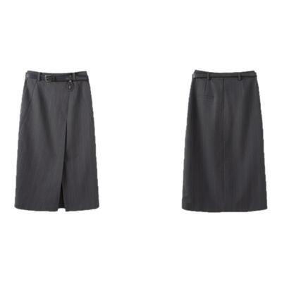 PIT复古高腰条纹半身裙新款冬季直筒显瘦百搭中长半裙