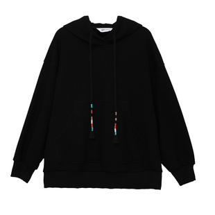 MOVEUP幻走2025冬季新款.FUN系列连帽落肩彩色绳加绒短款卫衣女