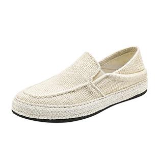 帆布鞋男夏季透气一脚蹬老北京亚麻布鞋男士运动休闲千层底渔夫鞋