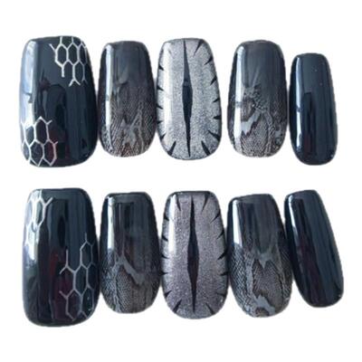 【暗夜银珠】MUSSIE NAIL 黑色蛇纹轻奢猫眼高级感手绘短款穿戴甲