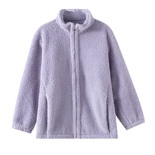 情侣睡衣上衣男女冬季加厚法兰绒保暖珊瑚绒加绒纯色拉链单件上装