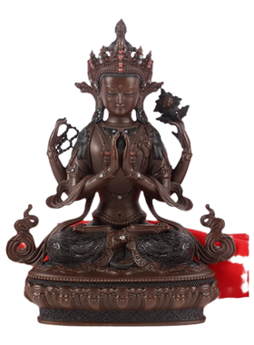 观音佛像摆件家居供奉藏传密宗尼泊尔工艺铜四臂观音菩萨