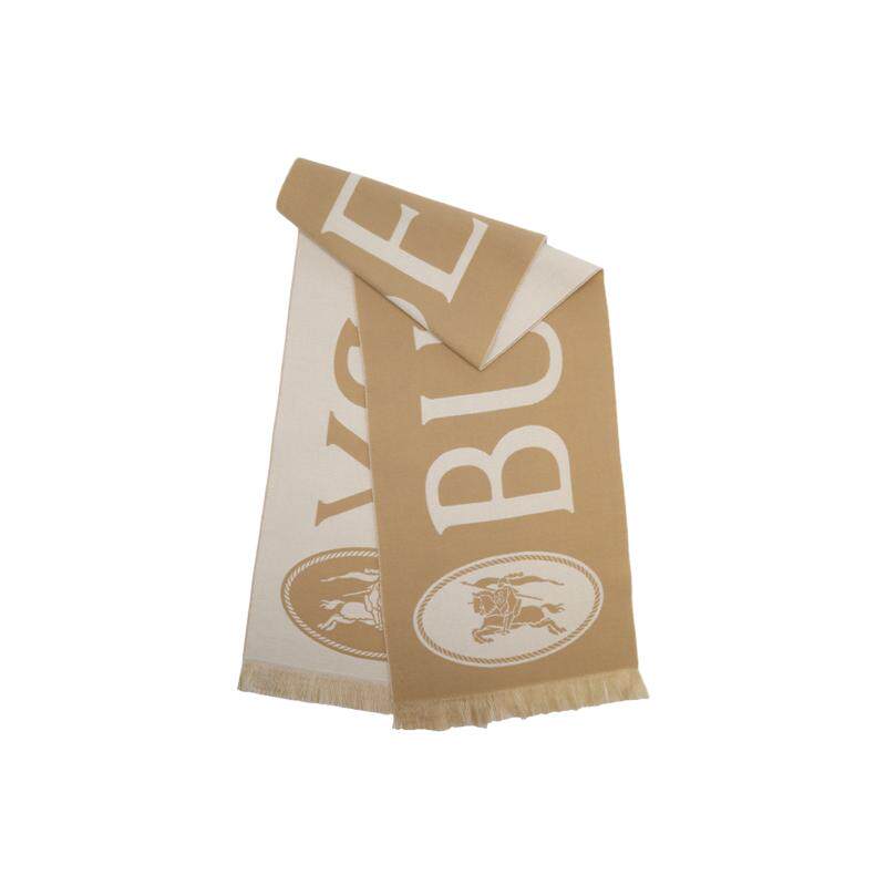 【自营】BURBERRY/博柏利女士LOGO马术骑士双面提花绵羊毛长围巾
