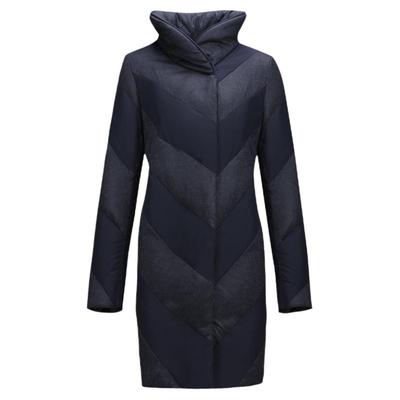 修身蓝色中长款连帽口袋羽绒服