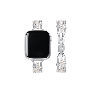 ZEGL设计师适用苹果iwatchS10手表表带秋冬applewatch手表链法式人造珍珠SE手表带手链女轻奢精致腕带可调节