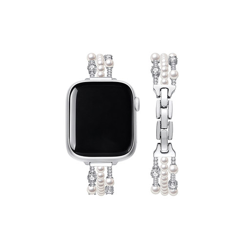 ZEGL设计师适用苹果iwatchS11手表表带春夏applewatch手表链法式人造珍珠SE手表带手链女轻奢精致腕带可调节