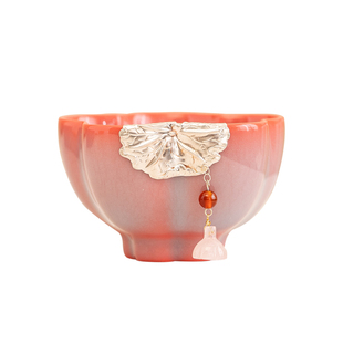 钧窑陶瓷主人杯镶银流苏喝茶杯中式功夫茶具单杯品茗杯大容量茶盏