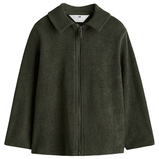 HM童装男童外套冬季冬新款罗纹丝绒翻折领衬衫式外套1310221