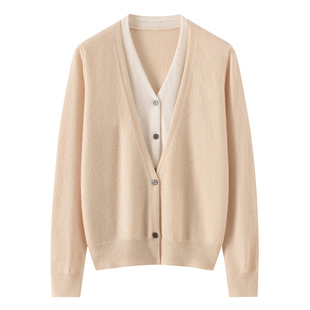 叠穿层次感 假两件V领山羊绒开衫外套女秋冬新款外搭显瘦宽松针织