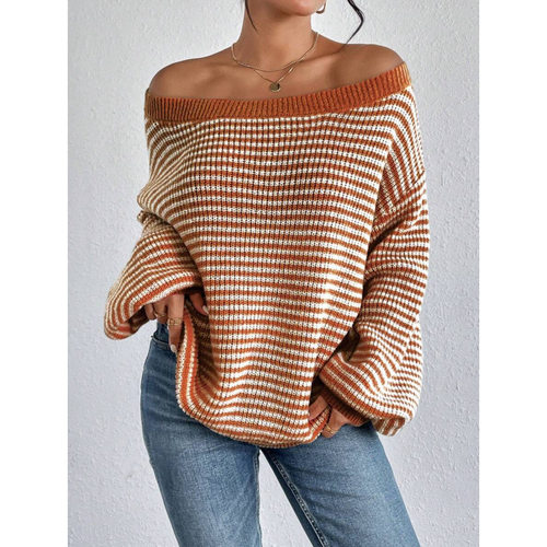 C 64895 Off-shoulder striped knit sweater 露肩条纹针织衫