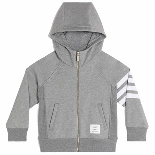 [3期免息]THOM BROWNE 儿童经典四条纹拉链中灰色连帽衫卫衣