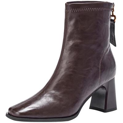 热风高跟方头时装靴短靴