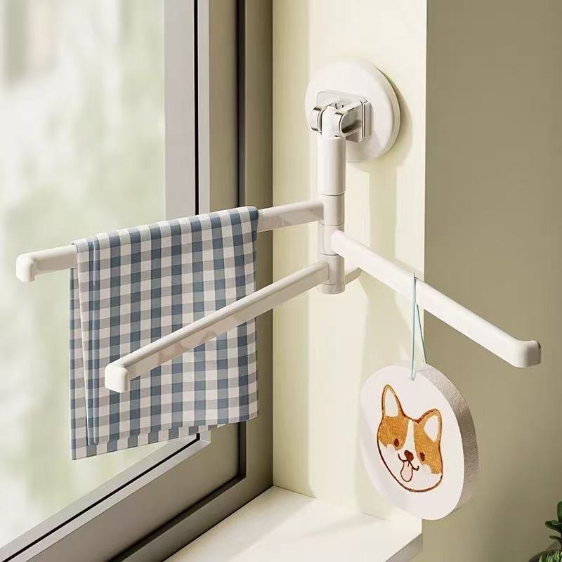 吸盘厨房抹布架置物架专用整理多功能毛巾架沥水架挂杆旋转免打孔