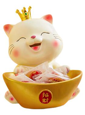 招财猫装放糖果盘子桌面摆件